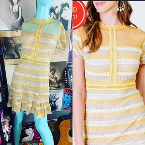 NWOT Francesca’s Canary Yellow Lace Ruffle Dress